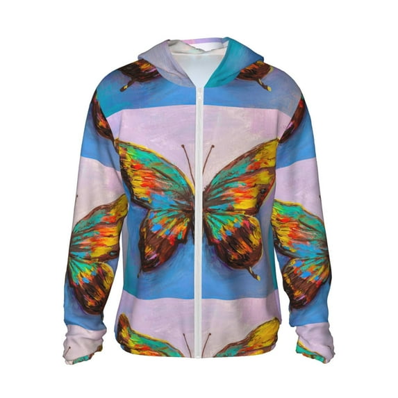 Fotbe Oil Painting Beautiful Butterfly Men's Women's UPF 50+ Sun Protection Jacket Hooded Cooling Shirt with Pockets Hiking Outdoor Performance-Small