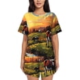 thumbnail image 1 of Fotbe Oil Painting Style Pasture Cow Print Pajama Set for Women 2 Piece Loungewear Short Sleeve Tops and Shorts Set Soft Sleepwear-Small, 1 of 7