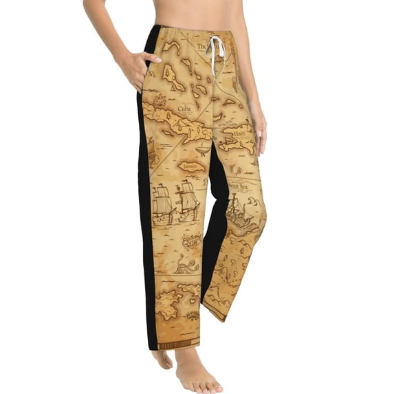 Fotbe Old Vintage Map Of Sea Women's Pajama Pants,Sleepwear Pants,Pj Bottoms Drawstring And Pockets-Medium