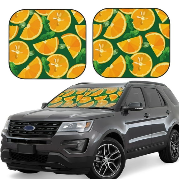 Fotbe Orange 2-Piece Car Windshield Sun Shade | Sun Blocker for Car Windshield | Foldable Automotive Interior Accessories for Sun Protection-Medium