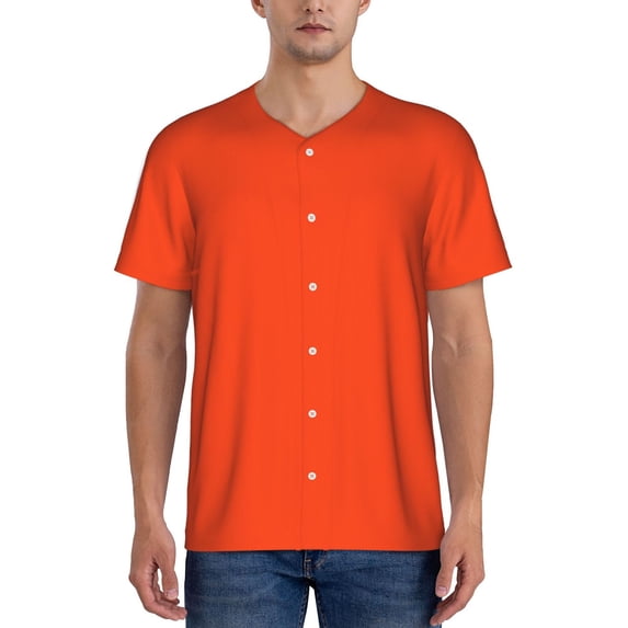Fotbe Orange Baseball Jersey Shirt for Men and Women, Casual Short Sleeves Button Down T-Shirt-Medium