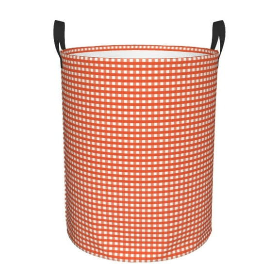 Fotbe Orange Gingham Laundry Basket with Handles, Waterproof Large Laundry Hamper, Wash Bag for Corner Dorm, Rolling Laundry Basket with Handles-Small