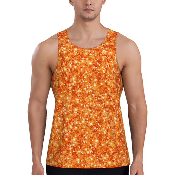 Fotbe Orange Glitter Pattern Men's Quick Dry Workout Tank Top Gym Muscle Tee Fitness Bodybuilding Sleeveless T Shirt Breathable Workout Shirt-4X-Large