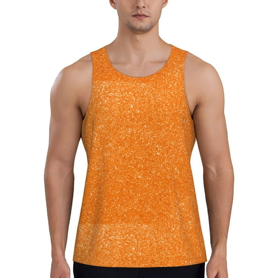 Fotbe Orange Glitter2 Pattern Men's Quick Dry Workout Tank Top Gym Muscle Tee Fitness Bodybuilding Sleeveless T Shirt Breathable Workout Shirt-Medium