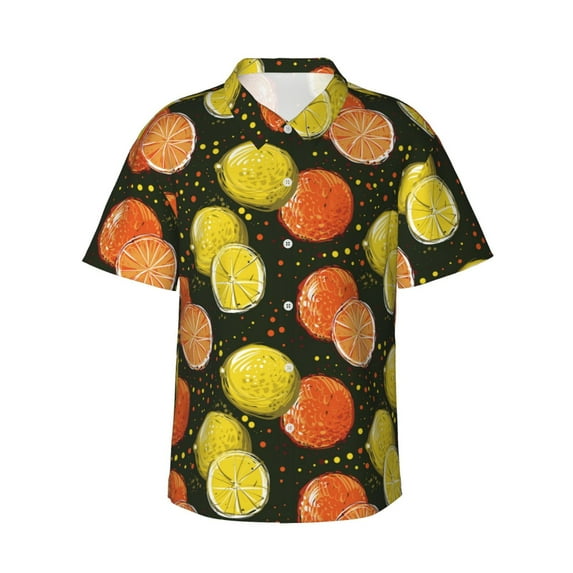 Fotbe Orange Lemon Hawaiian Shirt for Men Unisex Summer Beach Casual Short Sleeve Cotton Linen Button Down Shirts-Medium