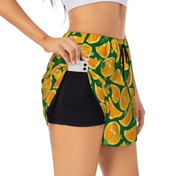 Fotbe Orange Lemon Womens High Waist Running Shorts Athletic Workout Quick Dry Shorts for Women with Pockets Gym Yoga Summer Shorts-X-Large