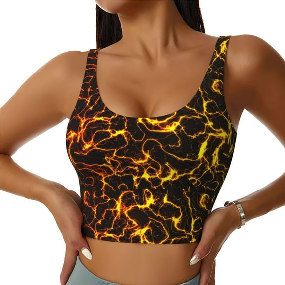 Fotbe Orange Lightning Pattern Womens' Sports Bra Longline Wirefree Padded with Medium Support Sports Moisture-Wicking Workou Vest,Tank Top-XX-Large
