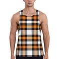 thumbnail image 1 of Fotbe Orange Plaid Pattern Men's Quick Dry Workout Tank Top Gym Muscle Tee Fitness Bodybuilding Sleeveless T Shirt Breathable Workout Shirt-Large, 1 of 9