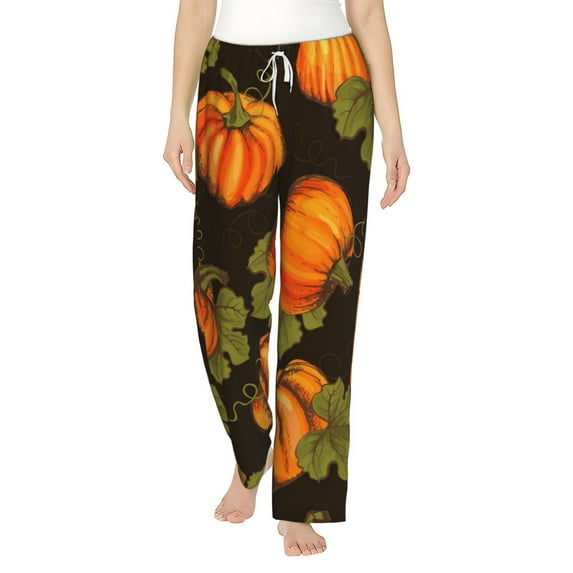 Fotbe Orange Pumpkin Women's Pajama Pants,Sleepwear Pants,Pj Bottoms Drawstring And Pockets-X-Large