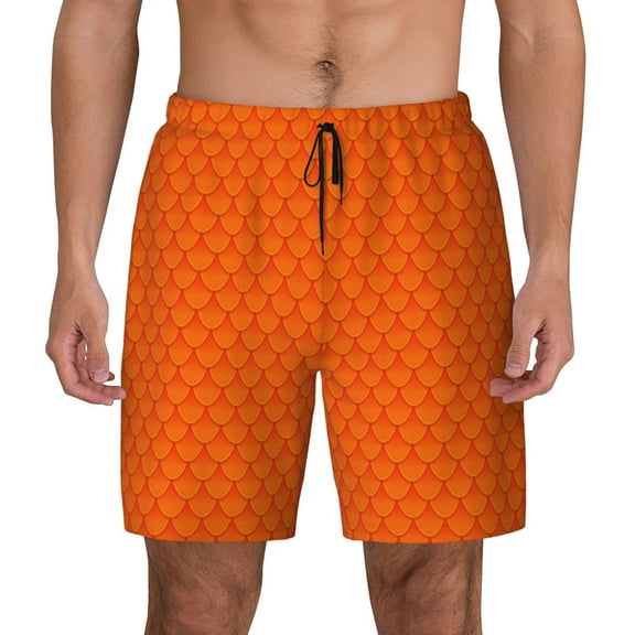 Fotbe Orange Scales Men’s Swim Trunks Quick Dry Swim Shorts Board Shorts with Mesh Lining-Small