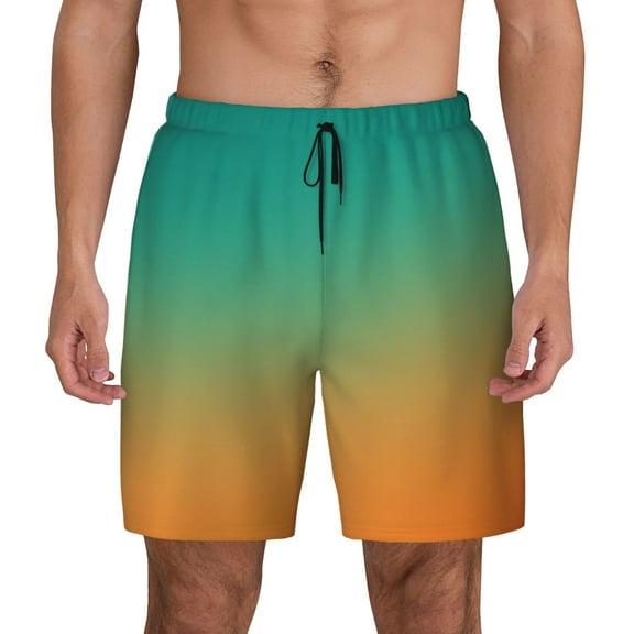 Fotbe Orange To Teal Gradient1 Men’s Swim Trunks Quick Dry Swim Shorts Board Shorts with Mesh Lining-Small
