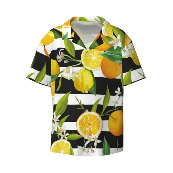 Fotbe Orange and Lemon print Short Sleeve Button Down Shirts for Men Casual Summer Beach Wrinkle Free Shirt-4X-Large