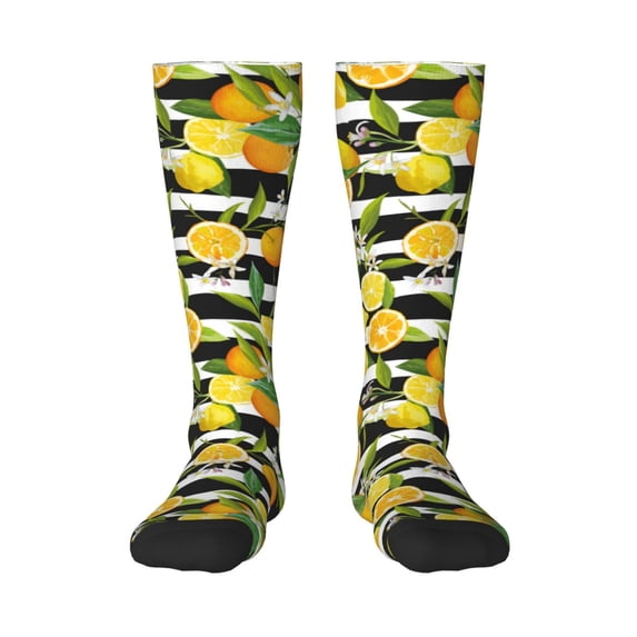Fotbe Orange and Lemon print Women's Men's Novelty Crew Socks Cotton Socks Knee High Socks for Walking,Running,Nurses,Pregnancy