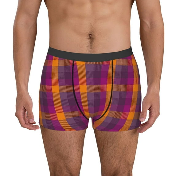 Fotbe Orange and Purple Plaid Men’s Total Support Pouch Boxer Briefs, X-Temp Cooling, Moisture-Wicking Underwear, Regular, Long-leg and Trunk-Small