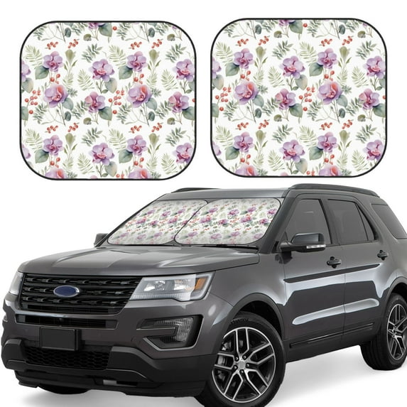 Fotbe Orchids Flowers 2-Piece Car Windshield Sun Shade | Sun Blocker for Car Windshield | Foldable Automotive Interior Accessories for Sun Protection-Small