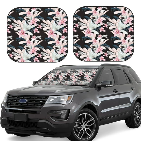 Fotbe Orchids Flowers 2-Piece Car Windshield Sun Shade | Sun Blocker for Car Windshield | Foldable Automotive Interior Accessories for Sun Protection-Small