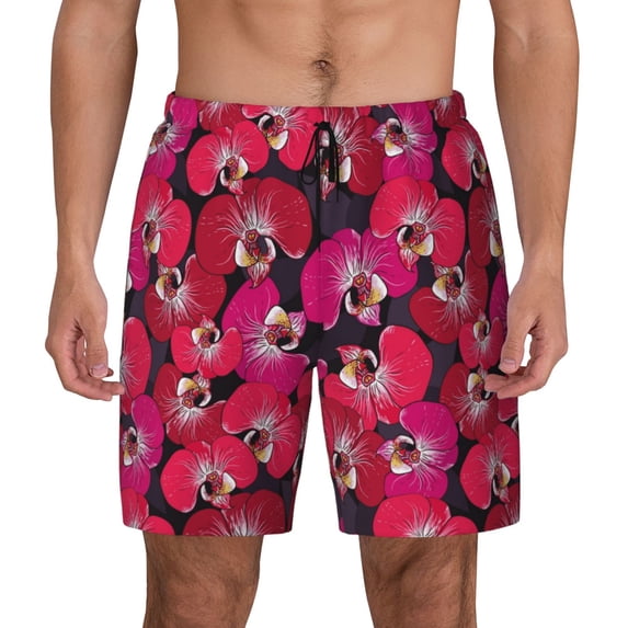 Fotbe Orchids Flowers Men’s Swim Trunks Quick Dry Swim Shorts Board Shorts with Mesh Lining-Small