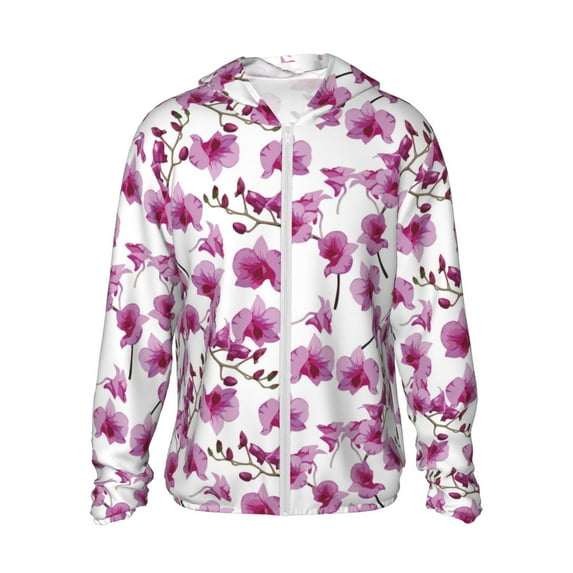 Fotbe Orchids Flowers Men's Women's UPF 50+ Sun Protection Jacket Hooded Cooling Shirt with Pockets Hiking Outdoor Performance-Large