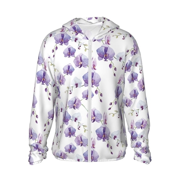 Fotbe Orchids Flowers Men's Women's UPF 50+ Sun Protection Jacket Hooded Cooling Shirt with Pockets Hiking Outdoor Performance-XX-Large
