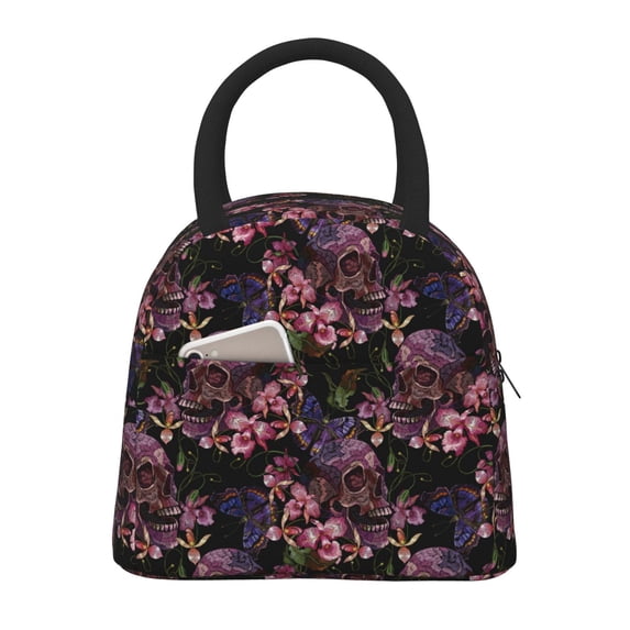 Fotbe Orchids Flowers Pattern Lunch Bag, Insulated Lunch Box, Small Leakproof Cooler Food Lunch Containers Reusable High Capacity Lunch Tote Bags for Work, Travel, Outdoor