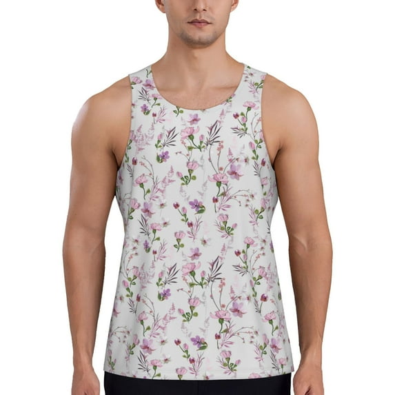 Fotbe Orchids Flowers Pattern Men's Quick Dry Workout Tank Top Gym Muscle Tee Fitness Bodybuilding Sleeveless T Shirt Breathable Workout Shirt-X-Large