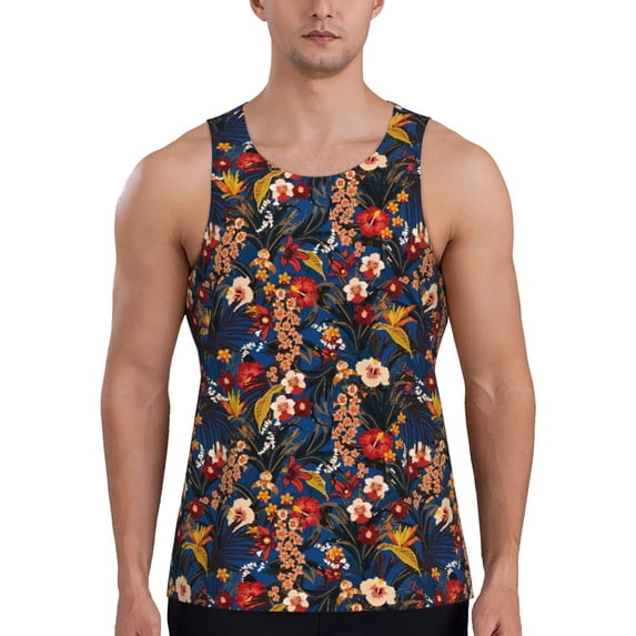 Fotbe Orchids Flowers Pattern Men's Quick Dry Workout Tank Top Gym Muscle Tee Fitness Bodybuilding Sleeveless T Shirt Breathable Workout Shirt-Medium
