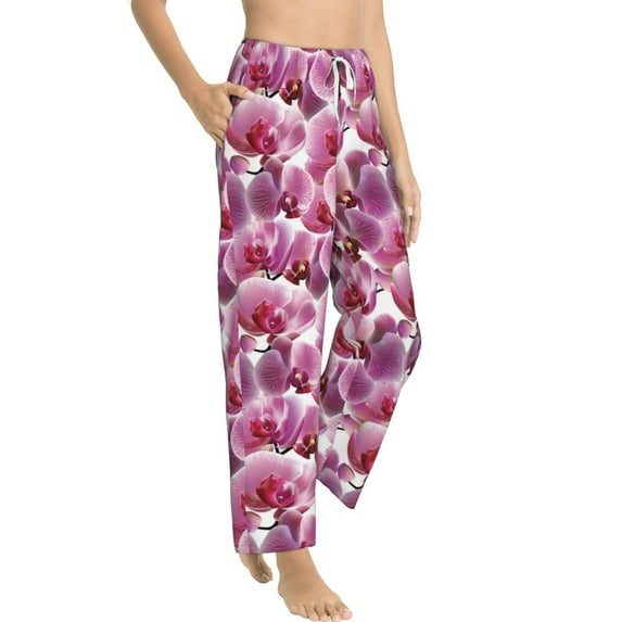 Fotbe Orchids Flowers Women's Pajama Pants,Sleepwear Pants,Pj Bottoms Drawstring And Pockets-Medium