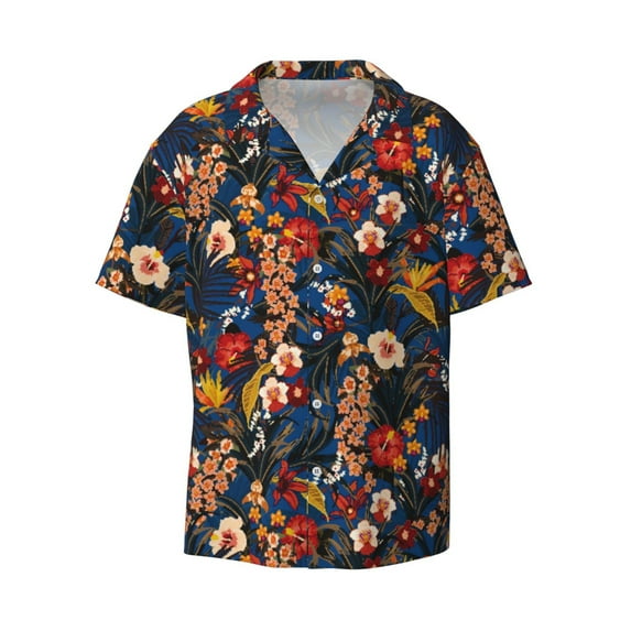 Fotbe Orchids Flowers print Short Sleeve Button Down Shirts for Men Casual Summer Beach Wrinkle Free Shirt-Small
