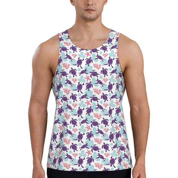 Fotbe Ornamental Turtles Pattern Men's Quick Dry Workout Tank Top Gym Muscle Tee Fitness Bodybuilding Sleeveless T Shirt Breathable Workout Shirt-4X-Large