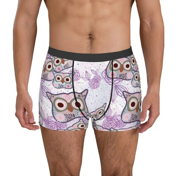 Fotbe Owl And Floral Men’s Total Support Pouch Boxer Briefs, X-Temp Cooling, Moisture-Wicking Underwear, Regular, Long-leg and Trunk-Medium