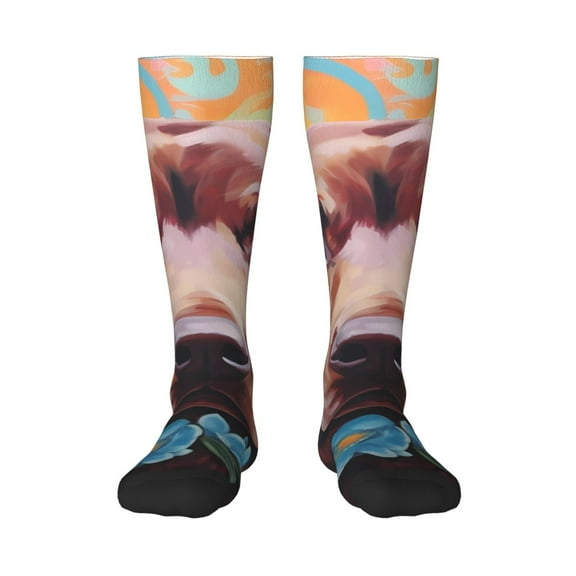 Fotbe Painted Flower Puppy print Women's Men's Novelty Crew Socks Cotton Socks Knee High Socks for Walking,Running,Nurses,Pregnancy