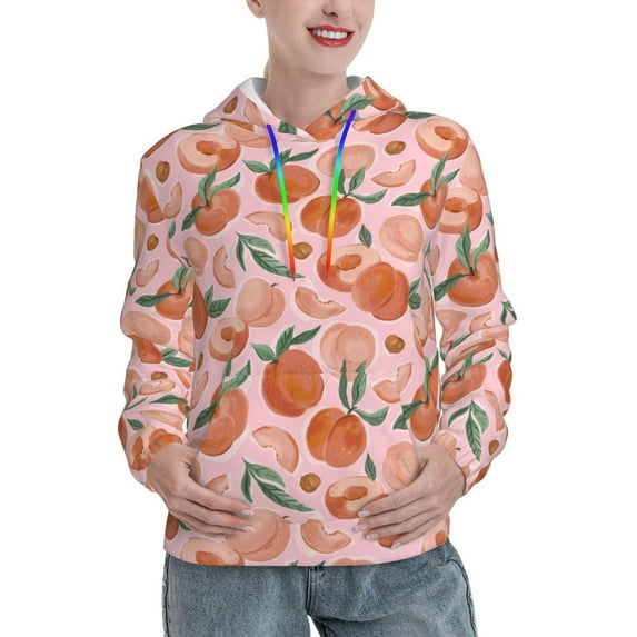 Fotbe Painting Peach Pattern Womens Long Sleeve Hoodie, Pullover Hooded Sweatshirt, Kangaroo Pocket Hoodie with Eye-catching Drawstrings-Medium
