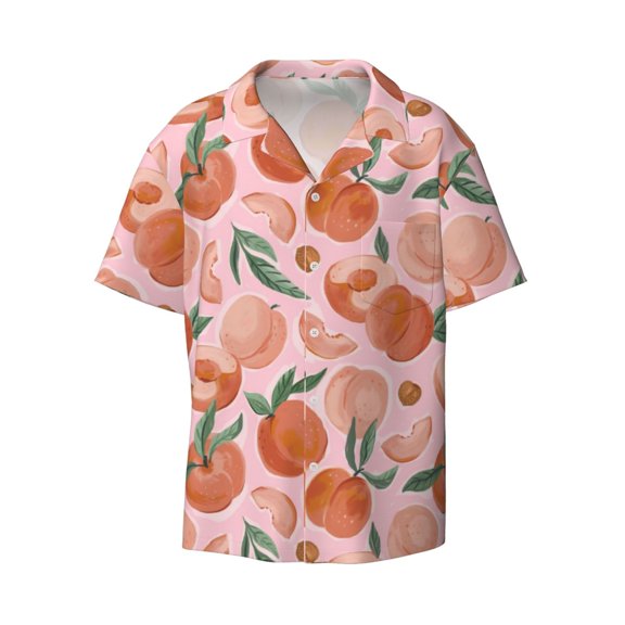 Fotbe Painting Peach print Short Sleeve Button Down Shirts for Men Casual Summer Beach Wrinkle Free Shirt-Medium