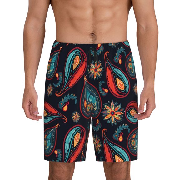 Fotbe Paisley1 Pajama Shorts for Men, Men's Pajama Bottoms, Sleepwear,Short Pajama Pants-Large