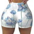 thumbnail image 1 of Fotbe Pale Blue Lotus Flowers Seamless Shorts, Womens Workout Shorts High Waist Stretch Booty Short for Gym/Yoga/Running/Biking-, 1 of 9