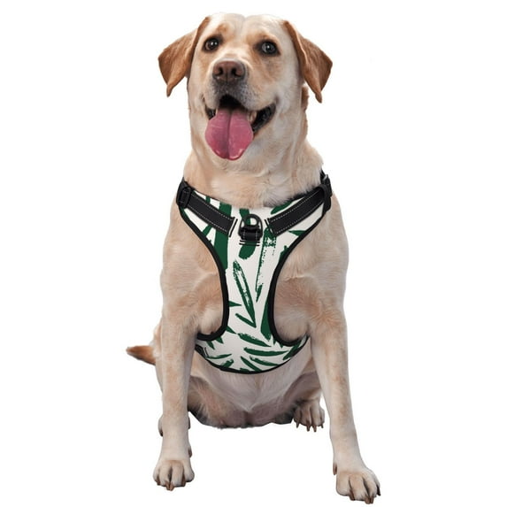 Fotbe Palm Branch With Leaves Pattern Dog Harness, No-Pull Pet Harness with 2 Leash Clips, Adjustable Soft Padded Dog Vest with Easy Control Handle for Large Dogs-Small
