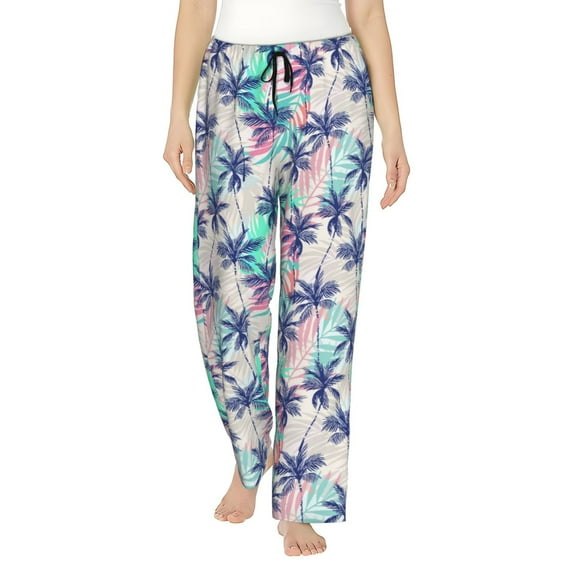Fotbe Palm Leaves Women's Pajama Pants,Sleepwear Pants,Pj Bottoms Drawstring And Pockets-Large