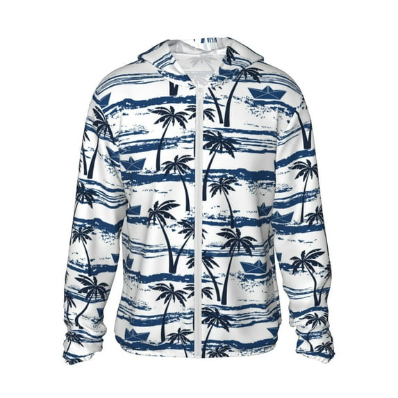 Fotbe Palm Tree Men's Women's UPF 50+ Sun Protection Jacket Hooded Cooling Shirt with Pockets Hiking Outdoor Performance-Large