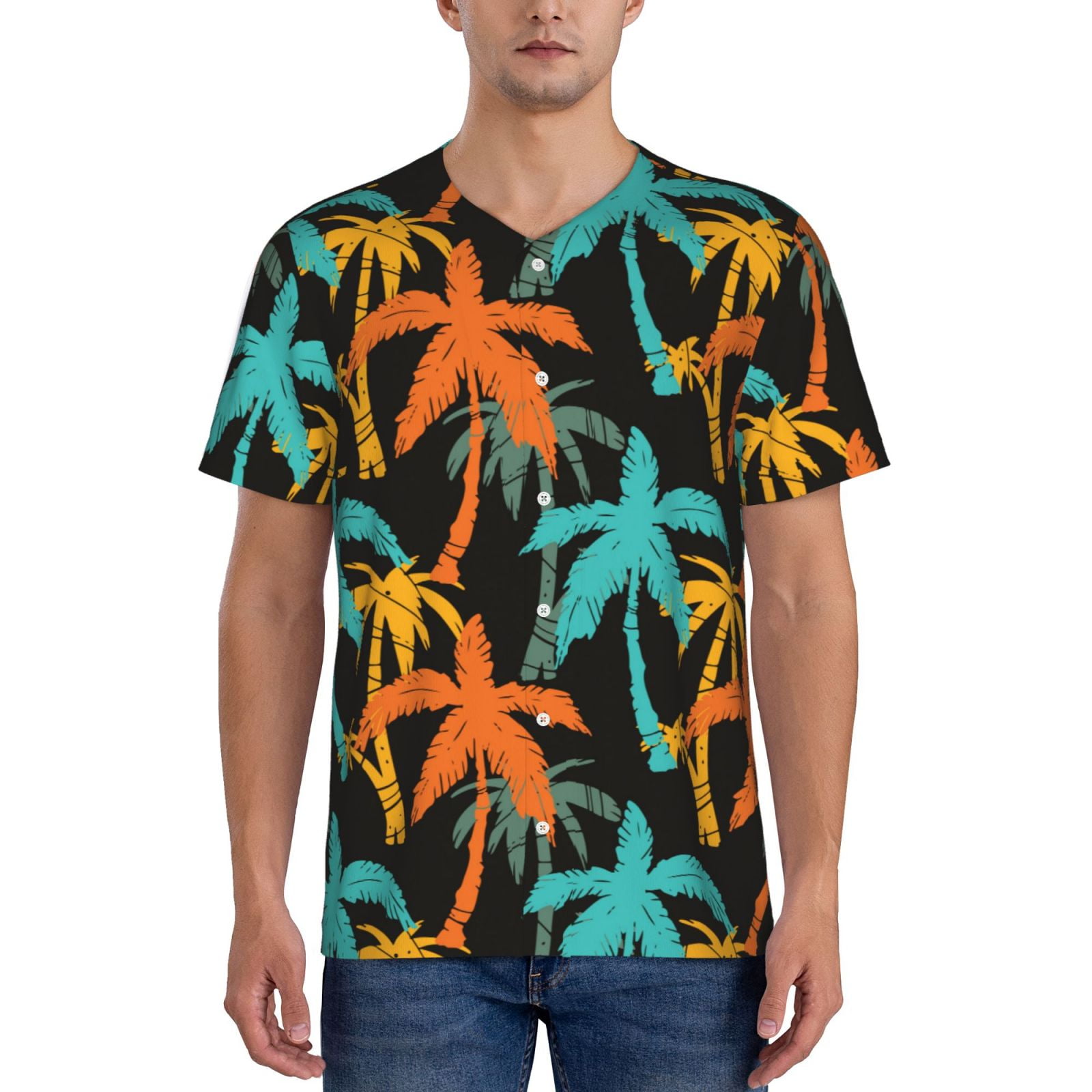 Fotbe Palm Trees Baseball Jersey Shirt for Men and Women, Casual Short