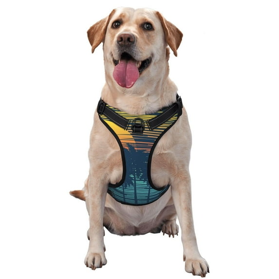 Fotbe Palm Trees Pattern Dog Harness, No-Pull Pet Harness with 2 Leash Clips, Adjustable Soft Padded Dog Vest with Easy Control Handle for Large Dogs-Large