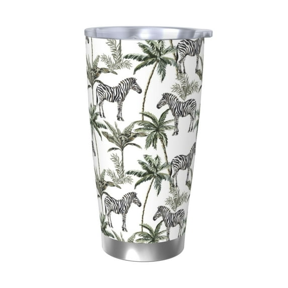 Fotbe Palm Trees Zebra Pattern 20 oz Tumbler Stainless Steel Vacuum Insulated Coffee Ice Cup Double Wall Travel Flask Leak-proof Coffee Cup-Without Straw