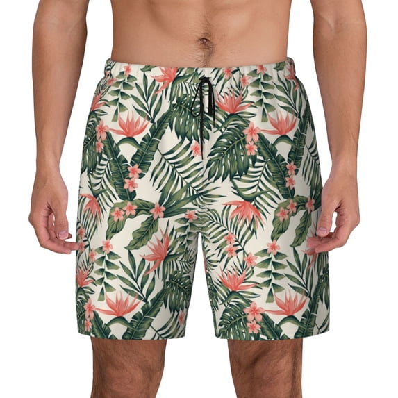 Fotbe Palm Trees and Tropical Men’s Swim Trunks Quick Dry Swim Shorts Board Shorts with Mesh Lining-Medium