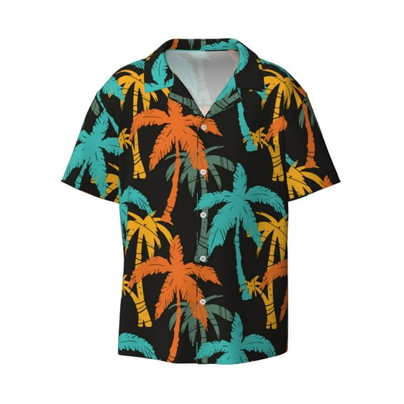 Fotbe Palm Trees print Short Sleeve Button Down Shirts for Men Casual Summer Beach Wrinkle Free Shirt-X-Large
