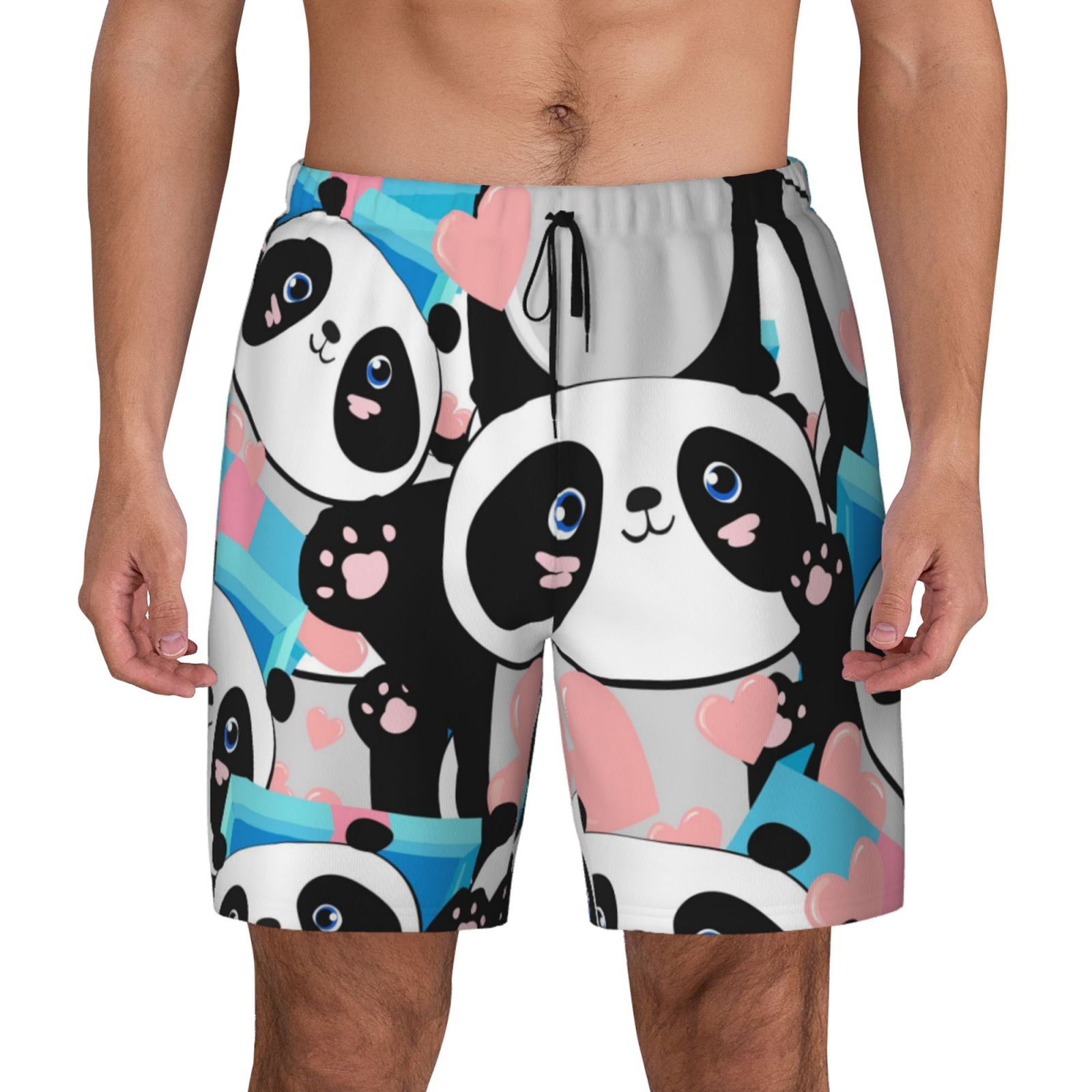 Fotbe Panda Cute Pink Hearts Men’s Swim Trunks Quick Dry Swim Shorts ...