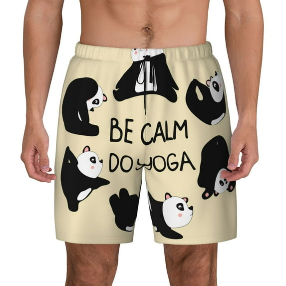 Fotbe Panda Doing Yoga Men’s Swim Trunks Quick Dry Swim Shorts Board Shorts with Mesh Lining-Medium