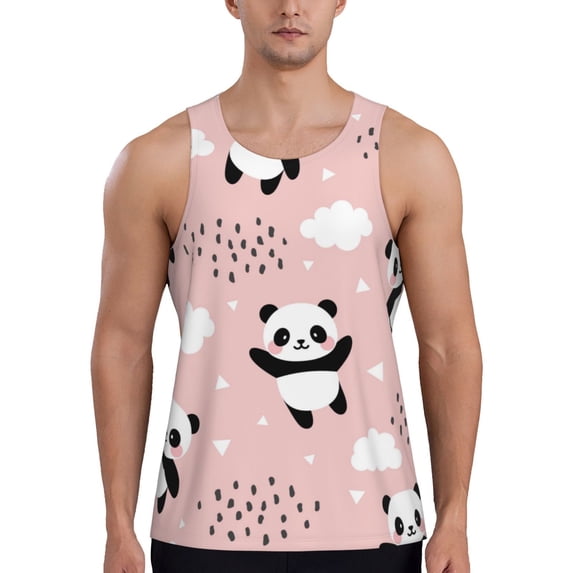 Fotbe Panda Pattern Men's Quick Dry Workout Tank Top Gym Muscle Tee Fitness Bodybuilding Sleeveless T Shirt Breathable Workout Shirt-4X-Large