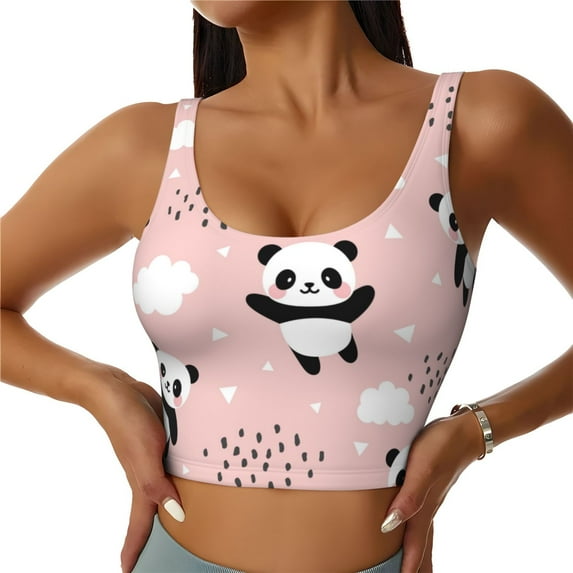 Fotbe Panda Pattern Womens' Sports Bra Longline Wirefree Padded with Medium Support Sports Moisture-Wicking Workou Vest,Tank Top-X-Large