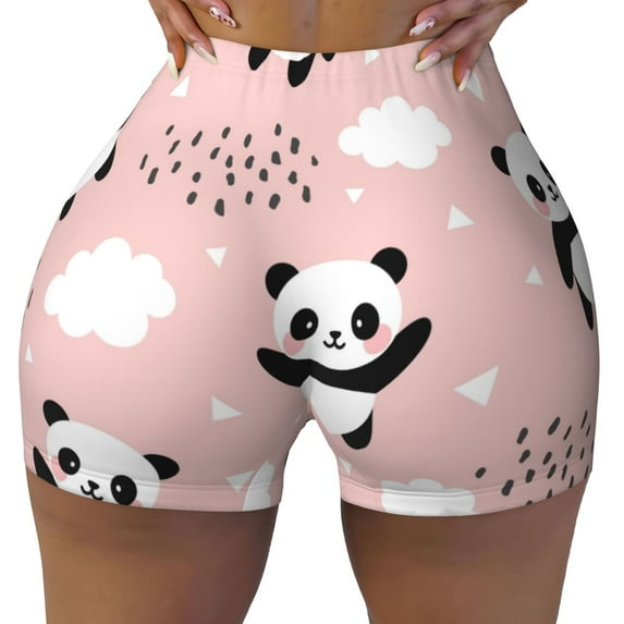 Fotbe Panda Seamless Shorts, Womens Workout Shorts High Waist Stretch Booty Short for Gym/Yoga/Running/Biking-X-Large