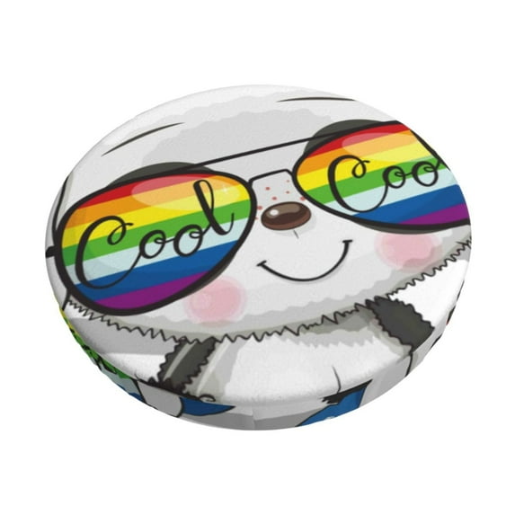 Fotbe Panda with Sun glasses Stool Covers Round,Waterproof Round Bar Stool Covers Bar Chair Covers Washable Stool Cushion Slipcover for 12-14 Inch Chair-14 inch