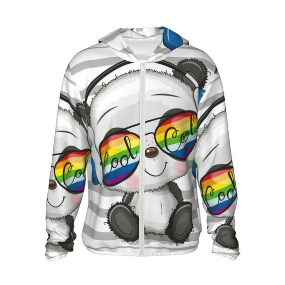 Fotbe Panda with Sun glasses Men's Women's UPF 50+ Sun Protection Jacket Hooded Cooling Shirt with Pockets Hiking Outdoor Performance-Small